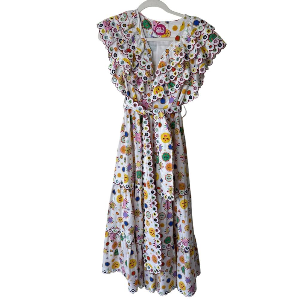 CeliaB Tervos Dress White Moon  Print Scallops Small - Picture 3 of 10